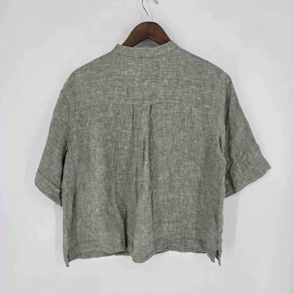 Haven Well Within Green Linen Boxy Blouse Boho Artsy Minimalist Large - Picture 5 of 5
